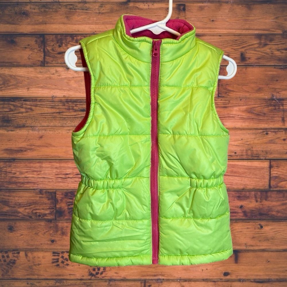 5 for‎ $25🔥Crazy 8 Lime Green & Hot Pink Zip Front Puffer Vest Girls Size 3T